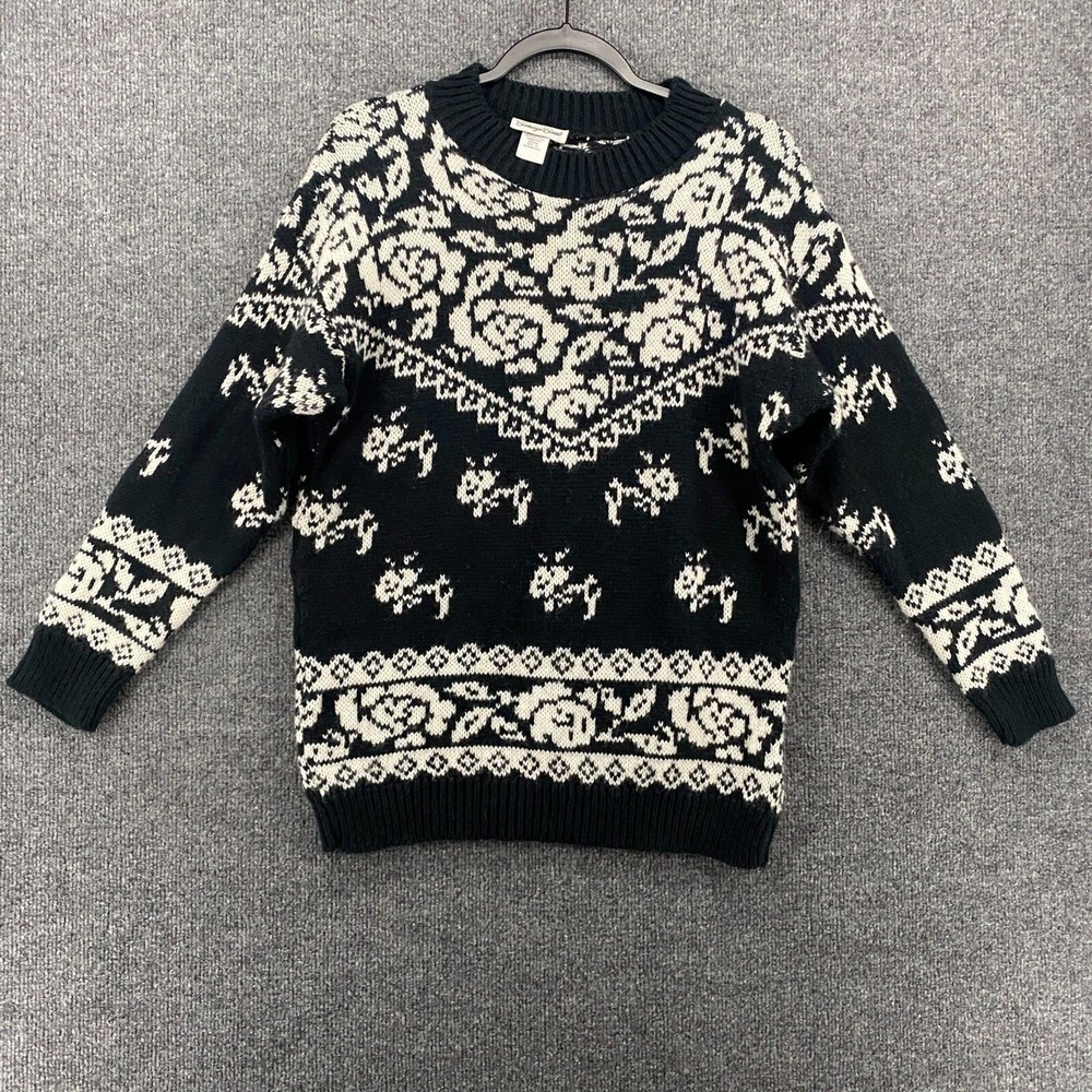 Carriage Court Sweater Womens M Wool Blend Blue Fair Isle Pullover Granny Winter